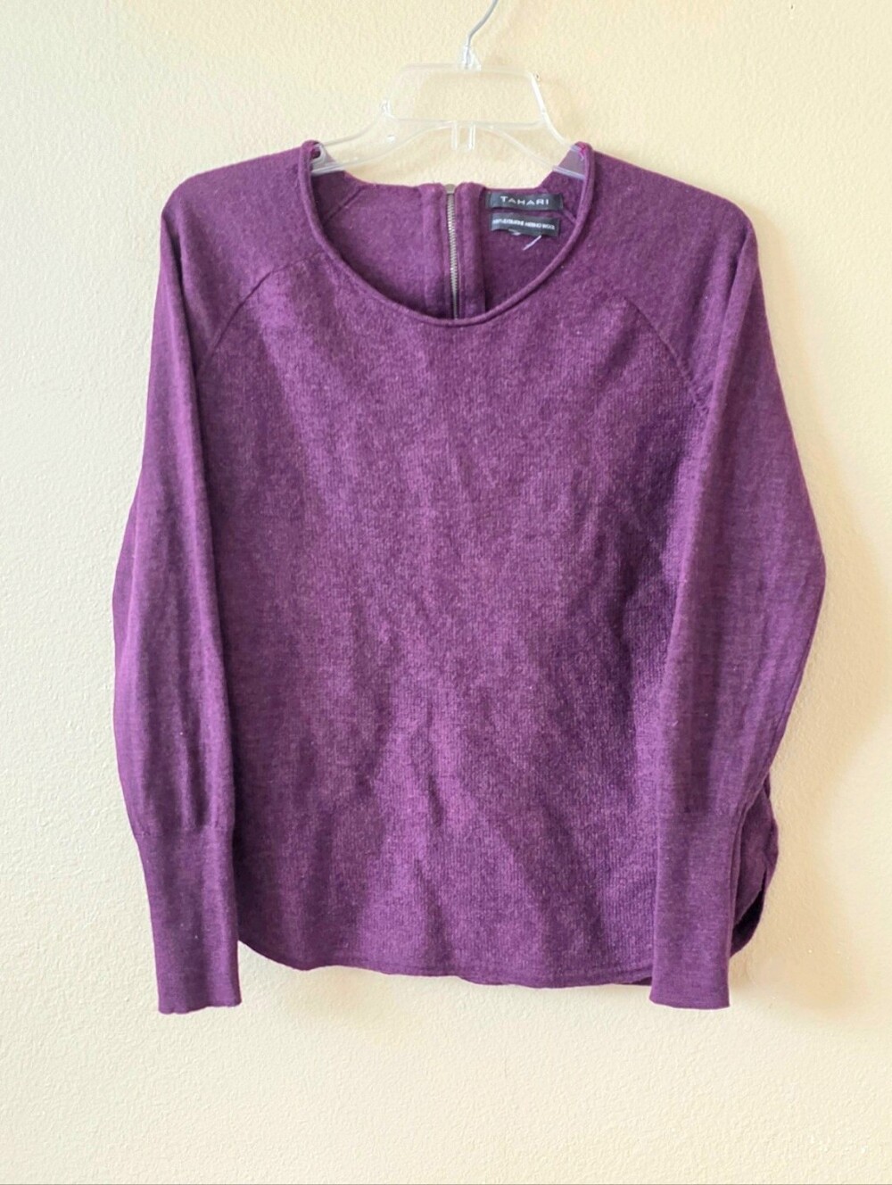 Tahari Womens Purple Extra Fine Merino Wool Sweater Casual Fall Minimalist
